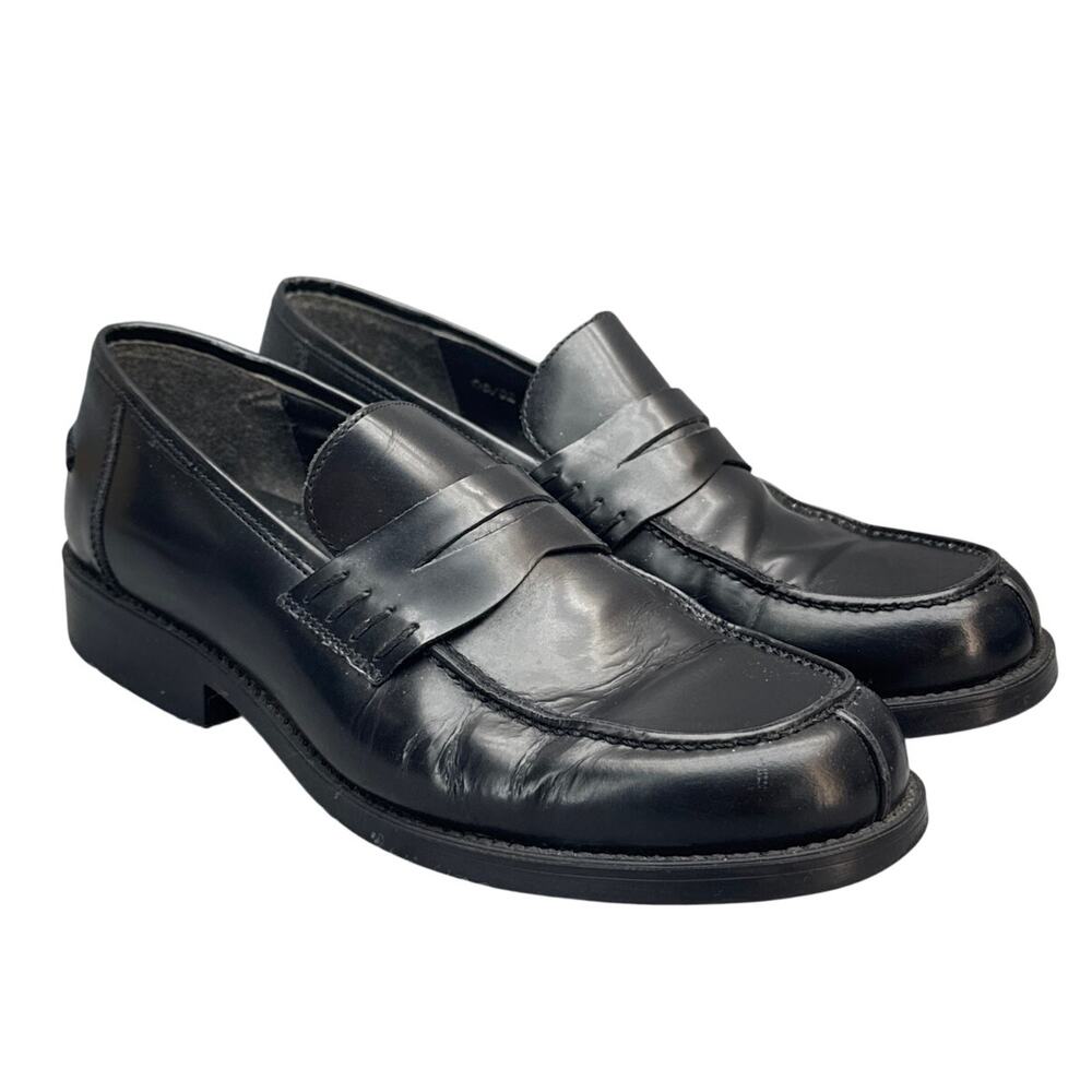 Bass Vintage Classic Black Leather Block Heel Slip On Penny Loafer Women 8
